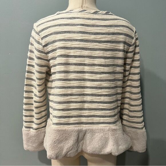 Maeve by Anthropologie Astor Fur-Trimmed Striped Pullover Size Medium - Picture 7 of 12